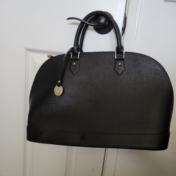 PULICATI Handbag,made in ITALY, BLACK Saffiano Genuine Leather